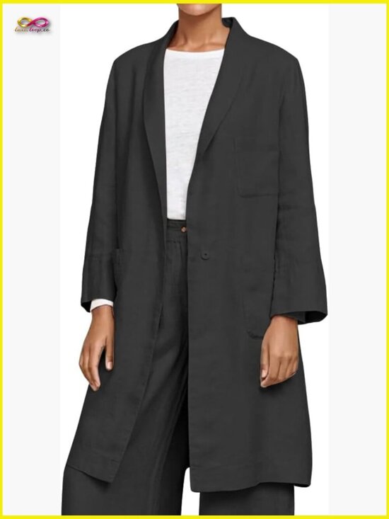 Jackets & Blazers - Long Linen Blazer Casual Lightweight Classic Minimal Chic Spring Summer